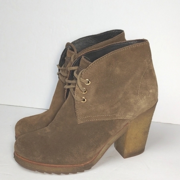 Vintage Prada Sport Desert Boots Brown Suede Heeled Booties Size 37 - Picture 1 of 16